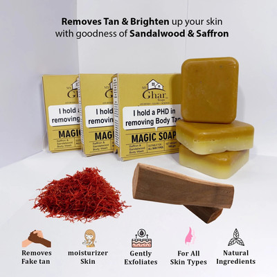 RISUM GLOWER My Ghar ka Soaps wood & Saffron Magic Soaps For Bath (300 g)(3 x 100 g)
