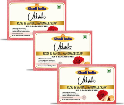 Utkrisht Khadi Handmade Herbal & Natural Rose & Sandal Bath Soap(3 x 125 g)