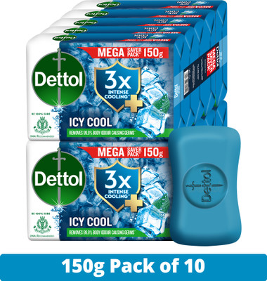 Dettol Icy Cool Bathing Soap Bar With 3X Menthol(10 x 150 g)