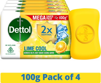 Dettol Lime Cool Bathing Soap with 2X Menthol & long Lasting Freshness(4 x 100 g)