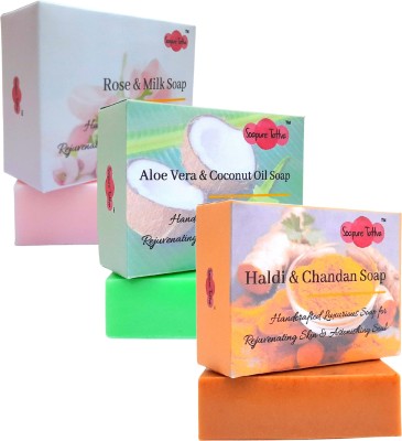 Soapure Tattva Handmade Herbal Soaps for Natural Skin Care Combo Pack - Rose & Milk, Aloe Vera & Coconut Oil and Haldi & Chandan Soap (Pack of 3)(3 x 125 g)
