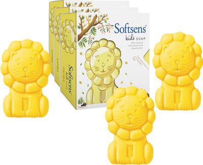 Softsens Samba the Lion Kids Soap | Gentle & Nourishing with Shea Butter & Milk Cream(3 x 75 g)