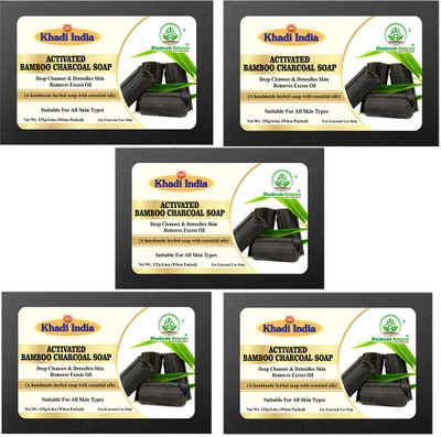Bhudevam Naturals Khadi Handmade Charcoal Bathing Soap for Blackhead and Dead Skin Cells(5 x 125 g)