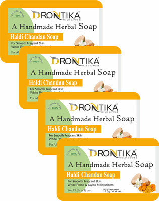 drontika Handmade Ayurvedic Haldi Chandan Soap with Turmeric| Detoxes & Nourishes(4 x 125 g)