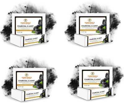 pureindia Handmade Charcoal & Mint Soap for Face & Body Pack Of 4(4 x 100 g)