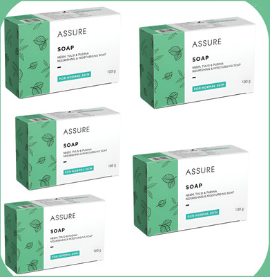 ASSURE Neem, Tulsi & Pudina Nourishing & Moisturising Soap for Normal Skin,(5 x 100 g)