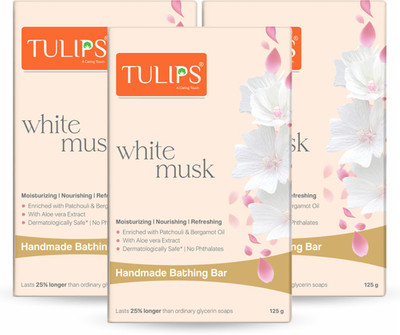 Tulips Handmade Bathing Bar Soap White Musk, Pack of 3(3 x 125 g)