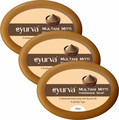 eyurva 3 Pcs sandalwood, saffron and multani mitti soap for glowing & refreshing skin(3 x 100 g)