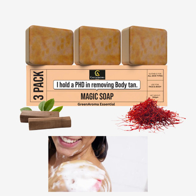 GreenAroma Essential Ghar Soaps Magic Soap Saffron and Sandalwood Soap for Silky (3 x 100 g)(3 x 100 g)