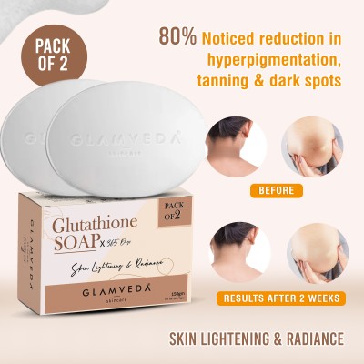 GLAMVEDA Skin Lightening Glutathione + Kojic Acid Soap, | Fades Dark Spots & Acne Scars|(2 x 75 g)