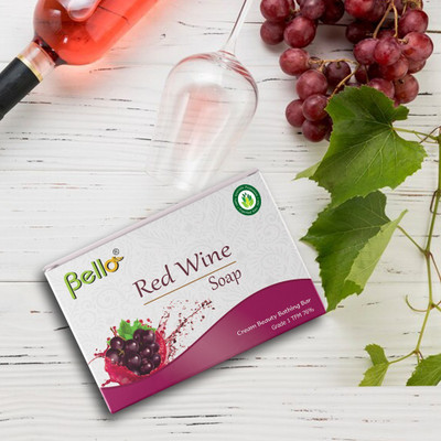 Bello Red Wine Bathing Soap Bar for Body & Face, Reduce Fine Lines & Wrinkles 100g(2 x 100 g)