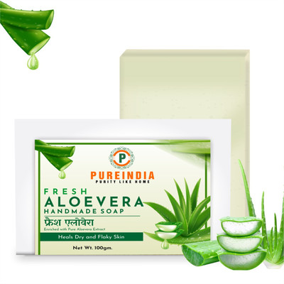 pureindia Handmade Alovera Bathing Bar for Soft & Glowing Skin, 100gm- Pack Of 3(3 x 100 g)