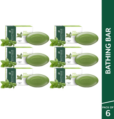 BIOTIQUE Basil & Parsley Revitalizing Bathing Bar Soap|Maintains Skin�s pH|All Skin Types(6 x 150 g)