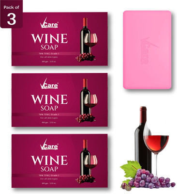 Vcare Red Wine Bathing Soap Bar for Body & Face 100g Reduce Fine Lines & Wrinkles PK3(3 x 100 g)