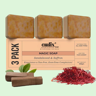 CMLIX Magic Soap Sandal Wood And Saffron Bath Soap For Glowing Brightening pack 03 pp(3 x 100 g)