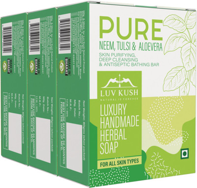 Luv Kush Natural Pure Neem, Tulsi & Aloe Vera Bathing Bar |Purifying & Deep Cleansing Pack Of 3(3 x 80 g)