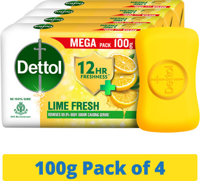 Dettol Lime Fresh Bathing Soap Bar with 12hr Freshness(4 x 100 g)
