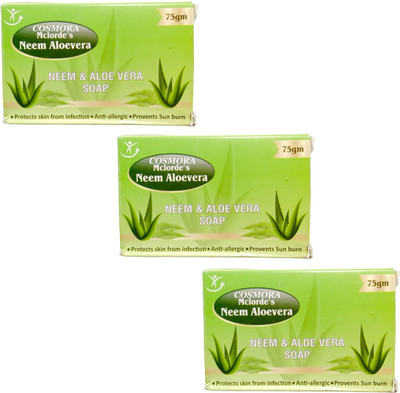 COSMORA MCLORDES NEEM & ALOEVERA SOAP FOR PURIFYING & RENEWAL FRESH SKIN PACK OF - 3(3 x 75 g)