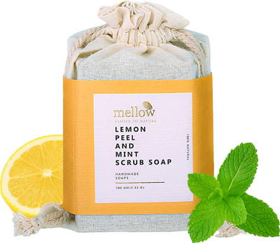 mellow Lemon Peel & Mint Body Scrub Soap | Deep Cleansing Acne Guard Prone Skin(100 g)