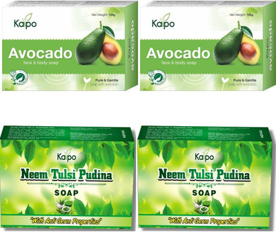 KAIPO Avocado Soap & Neem Tulsi Soap for Leaves no sticky film your skin (Pack of 4)(400 g)