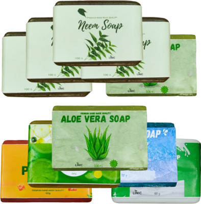 linic HERBAL NEEM SOAP(4), ALOE (2), LEMON(1), OCEAN BLUE(1), PAPAYA (1), GOAT MILK(1)(10 x 100 g)