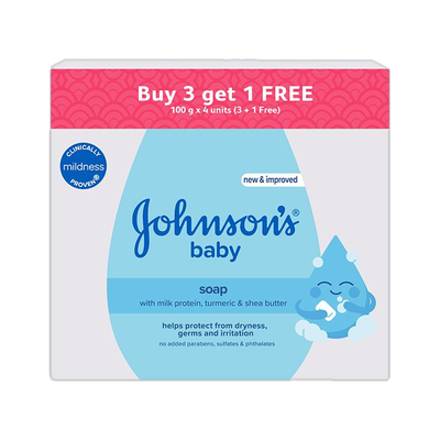 JOHNSON'S baby soap with milk protein,turmeric & shea butter(4 x 100 g)