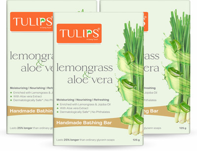 Tulips Moisturizing, Nourishing Refreshing Bathing Bar Soap with Lemongrass & Aloe Vera(3 x 125 g)