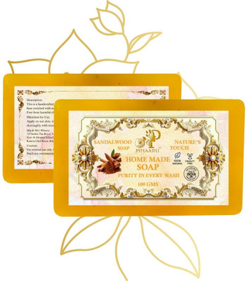 Pihaaru Pack of 2 ,Gentle Touch Sandalwood Soap – Ideal for All Skin Types (200gm)/(2 x 100 g)