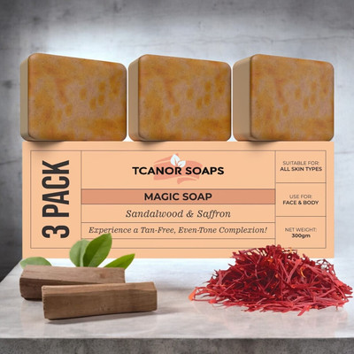 TCANOR Soap Sandalwood Soap for Smooth, Soft Skin with Saffron.(3 x 100.33 g)