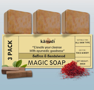 KaNuDi Skin Whitening Soap with Saffron and Sandalwood for Glowing & Refreshing Skin(3 x 100 g)