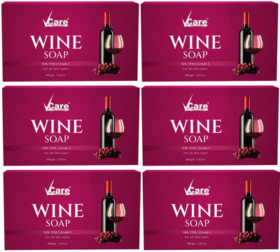 Vcare Red Wine Bathing Soap Bar for Body & Face 100g Reduce Fine Lines & Wrinkles PK6(6 x 100 g)