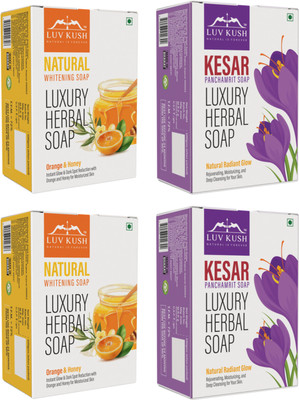 Luv Kush Natural Natural Whitening Soap | Orange & Honey | & Kesar Panchamrit Soap | Pack Of 4(4 x 100 g)