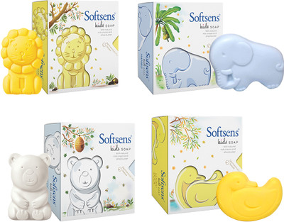 Softsens Assorted Pack Kids Soaps | Gentle and nourishing with shea butter and milk cream(4 x 75 g)