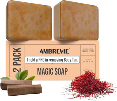 AMBREVIE Ghar Soaps Sandal Wood And Saffron for DeTan and Glowing Brightening SkinS -2(2 x 100 g)
