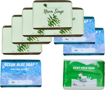 linic HERBAL NEEM SOAP(5), OCEAN BLUE(3), GOAT MILK SOAP(1)(9 x 100 g)