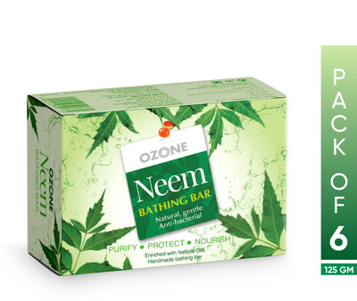 OZONE Neem Handmade Bathing Bar 125gm | Natural, Gentle & Anti-bacterial | Pack of 6(6 x 125 g)