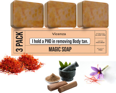 Vicenza Magic Soaps For Bath | Chandan & Kesar Bath Soap Natural Herbal Glow Cleanser 4(3 x 100 g)