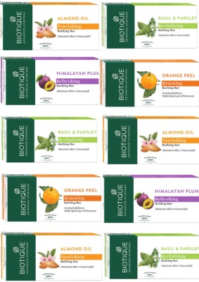 BIOTIQUE HIMALAYAN, ORANGE, ALMOND, BASIL SOAP COMBO (PACK OF 10) 150GM(10 x 15 g)