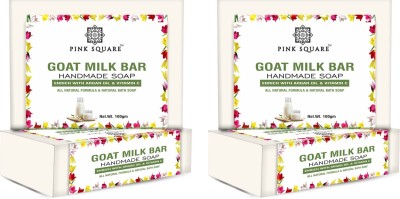 Pink Square Handmade Goat Milk Bathing Bar Soap for Skin Whitening Pack of 2 of 100gms(2 x 100 g)