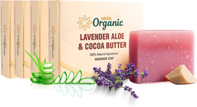 HEXA ORGANIC Handmade Herbal Soap Lavender, Aloe Vera & Cocoa Butter PACK OF 4(4 x 100 g)