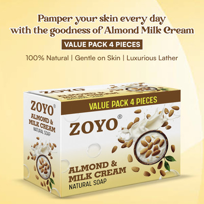 zoyo Natural Almond Cream Soap for Soft & Nourished Skin – Pack of 4(4 g)