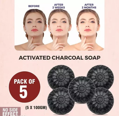 BadaHair Natural Activated Charcoal Bath Soap Deep Cleaning and Anti-Pollution Effect(5 x 20 g)