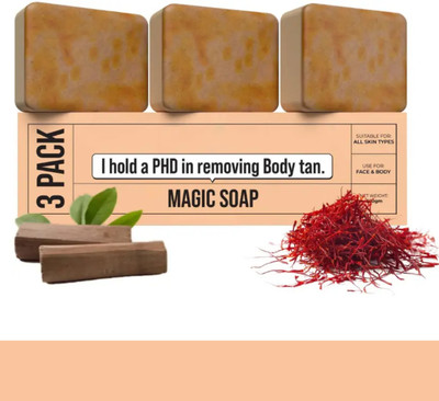 VIVAGLO Magic Soap Sandal Wood And Saffron for DeTans and Glowing or Brightening Skin(3 x 100 g)