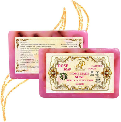 Pihaaru Pack of 2 ,Luxury Bathing Soap with Rose Essence – Handmade Care (200gm).(2 x 100 g)