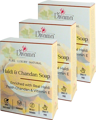 divama Haldi & Chandan Handmade Soap | Saffron Vitamin E | Bright Clear Skin | 375 g(3 x 125 g)
