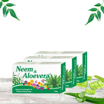 DERMACARE NEEM & ALOEVERA Soap, Natural Antiseptic & Moisturizing Soap, Fights Acne(3 x 100 g)