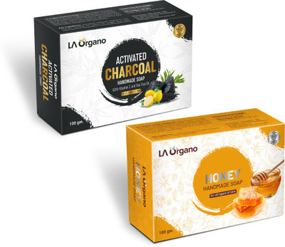 LA Organo Activated Charcoal & Honey Natural Handmade Bath Soap(2 x 100 g)