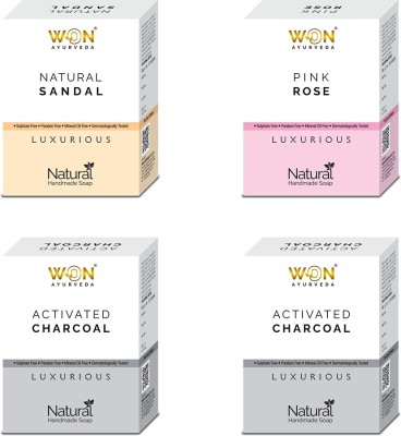 won ayurveda Rose, Sandal, Charcoal Soap - (Pack Of 4)(4 x 100 g)