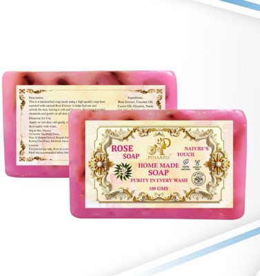 Pihaaru Pack of 2 ,Glow Boost Rose Soap – Handmade & Chemical-Free (200gm)/(2 x 100 g)