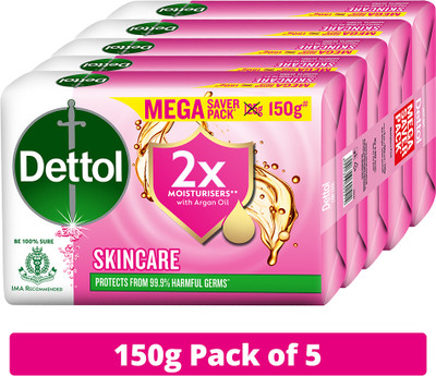 Dettol Skincare Moisturizing Bathing Soap with Argan Oil, Softer Skin(5 x 150 g)
